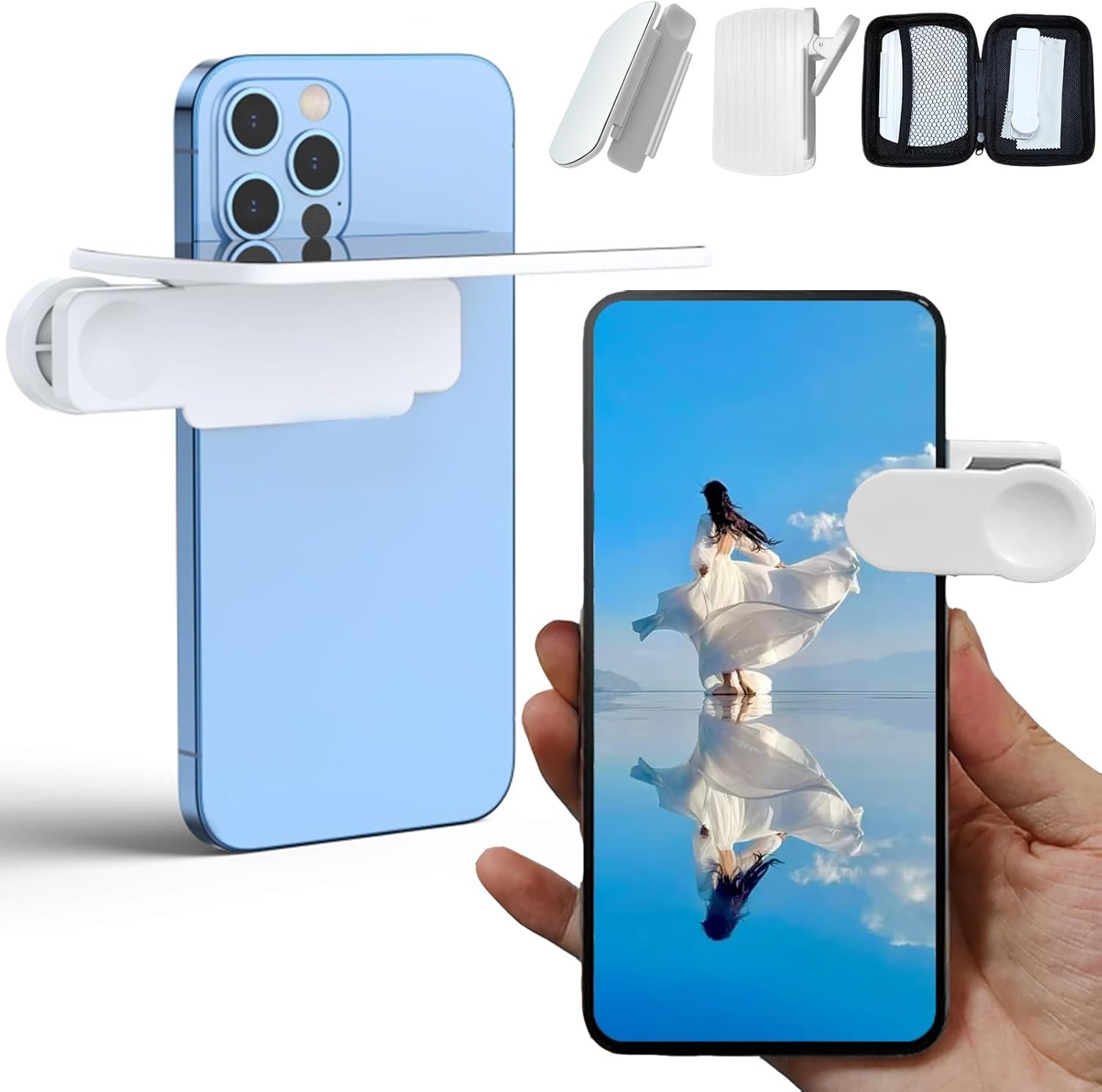 WOWNOVA Clip Reflection Mirror for Phone Camera – Capture Sky, Water & Portrait Reflections, Selfie Mirror Clip Kit for Smartphones