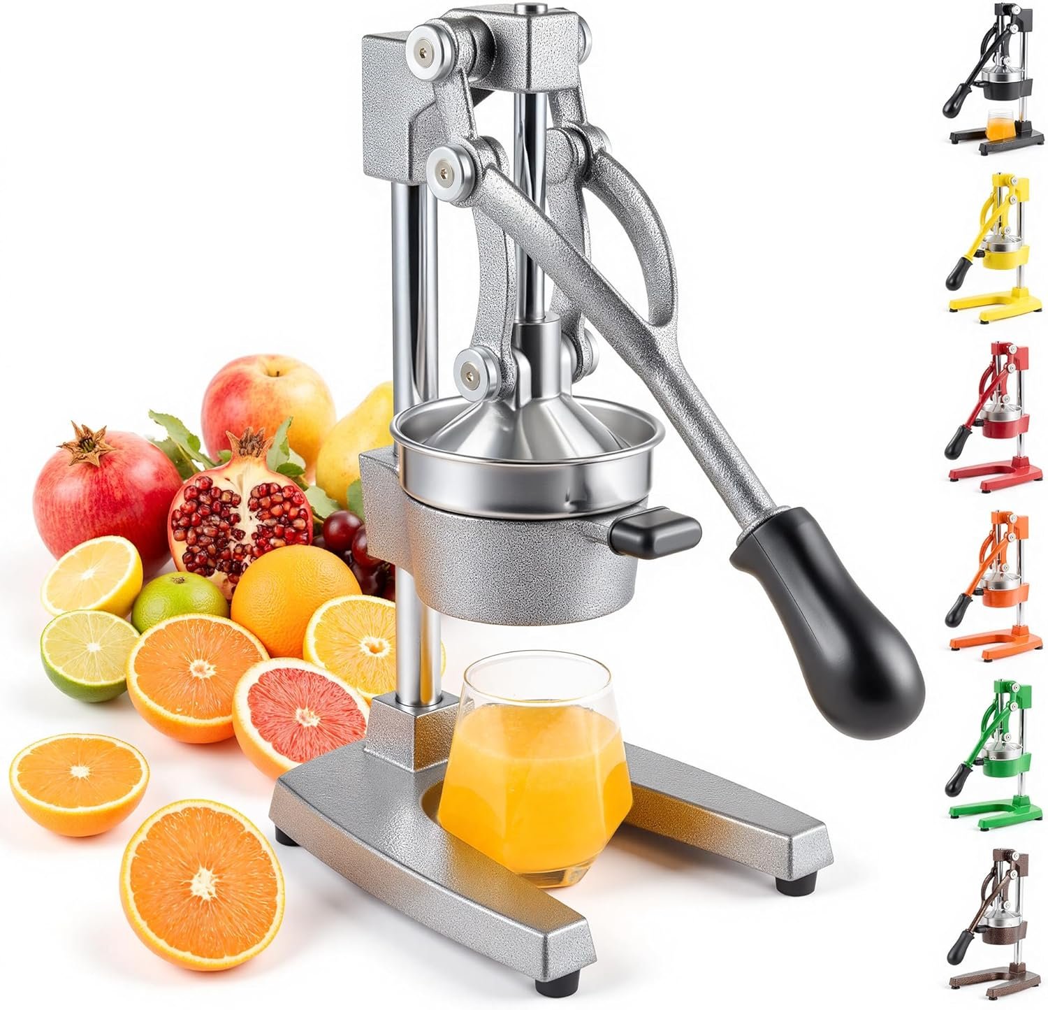 CO-Z Manual Citrus Juicer – Commercial Grade Cast Iron Orange & Lemon Juice Press, Heavy-Duty Manual Juice Extractor with Removable Strainer for Citrus Fruits, Gray