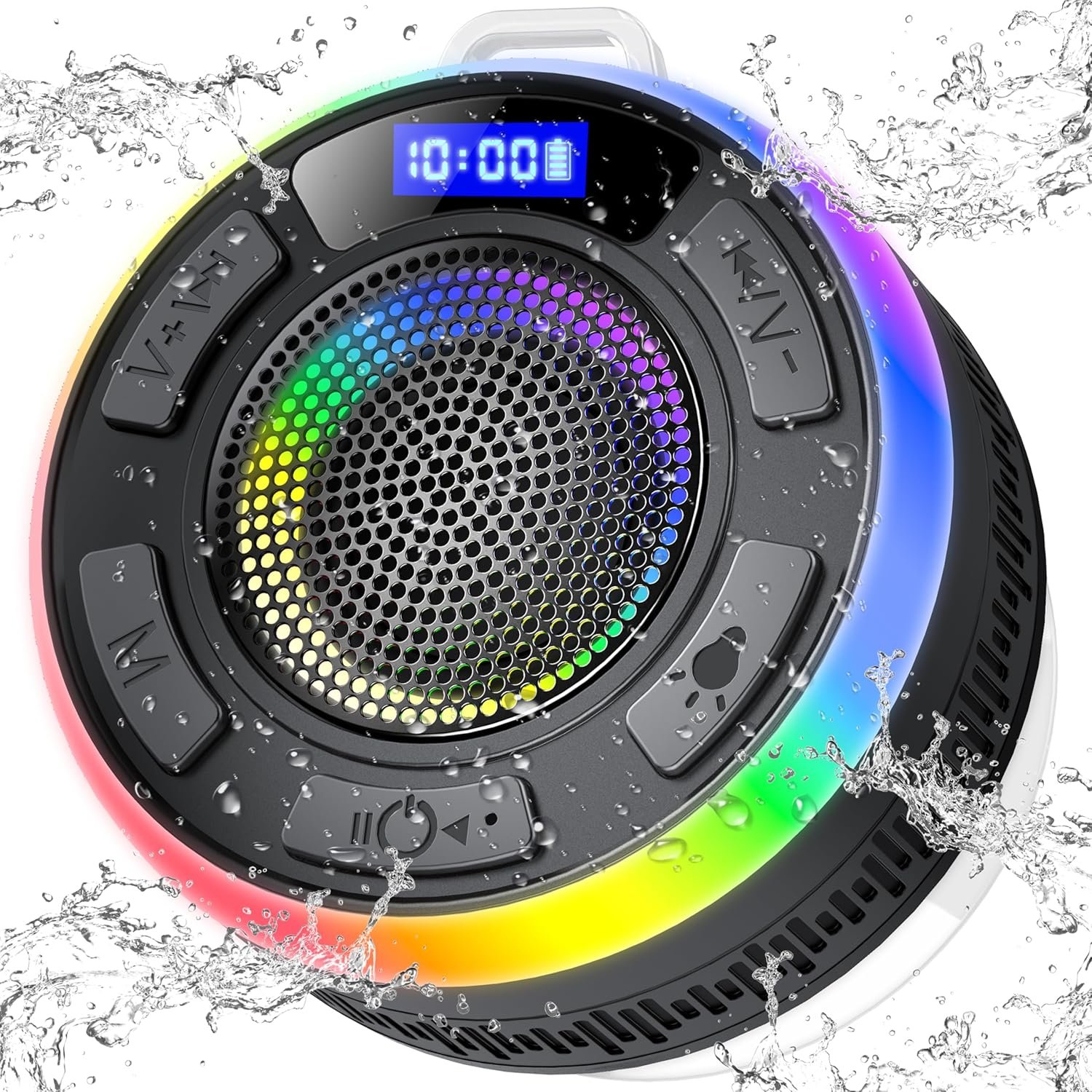 Enceinte Bluetooth Étanche IPX7 pour Douche – Portable avec Ventouse, Affichage Heure, Son Cristallin et Bass LED, Batterie 1100mAh, Idéale pour Extérieur, Plage et Cadeaux